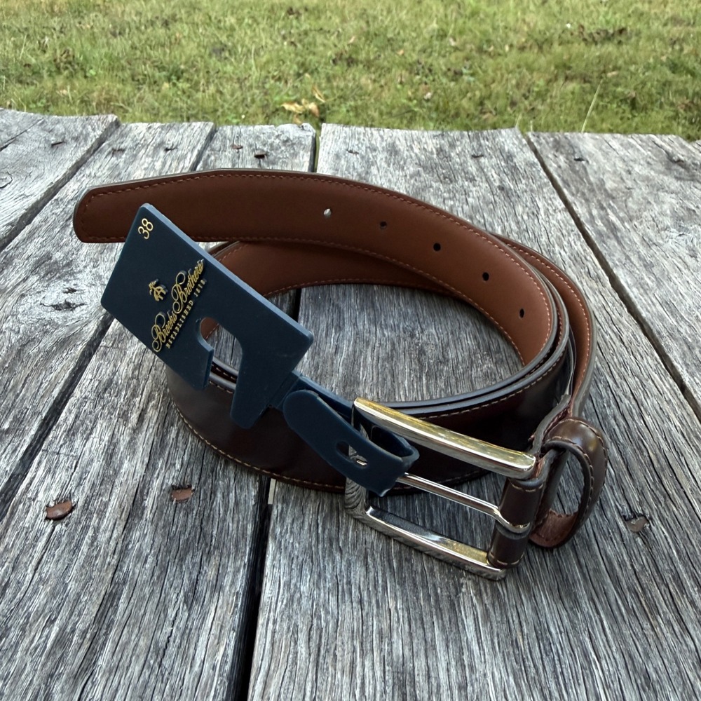 Brooks Brothers Mens Brown Leather Dress Belt Made in Italy Size 38 NWT